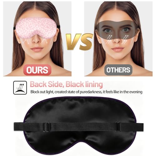 Silk Sleep Mask, Blackout Eye Mask for Sleeping with Adjustable Strap | Light-blocking Blindfold for Men & Women Pressure-Free, Soft Eye Cover Eyeshade for Side Sleeper, Travel (Pink Leopard) - color: Pink Leopard