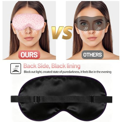 Silk Sleep Mask, Blackout Eye Mask for Sleeping with Adjustable Strap | Light-blocking Blindfold for Men & Women Pressure-Free, Soft Eye Cover Eyeshade for Side Sleeper, Travel (Pink Leopard) - color: Pink Leopard