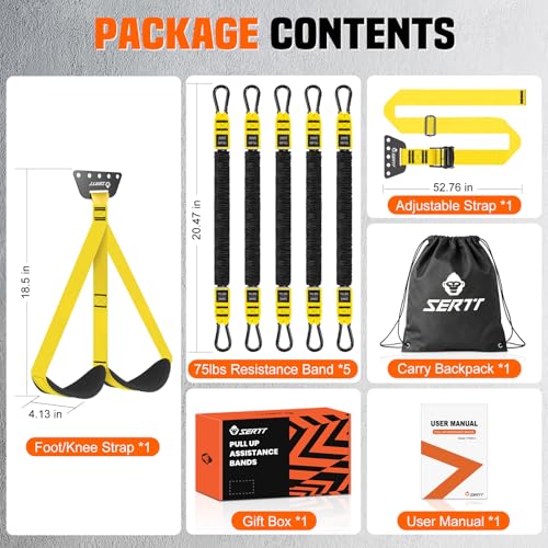 SERTT Adjustable Pull Up Assistance Band, Heavy Duty Assisted Pull Up Bands Support 375lbs, Upgrade Pull Up Bar Resistance Band for Assist Pullup Home Gym Strength Training - color: Yellow