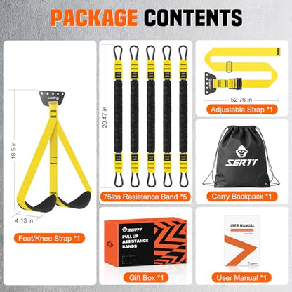 SERTT Adjustable Pull Up Assistance Band, Heavy Duty Assisted Pull Up Bands Support 375lbs, Upgrade Pull Up Bar Resistance Band for Assist Pullup Home Gym Strength Training - color: Yellow