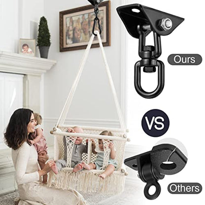 Hammock Hanging Kit,Hanging Chair Hardware 360°Rotating 1000 lb Capacity Hammock Hooks Heavy Duty,Hammock Chair Hanging Kit & Swing Ceiling Hook Snap for Hammock Chair Stand,Seat, Tree,Yoga,Gym(Black)