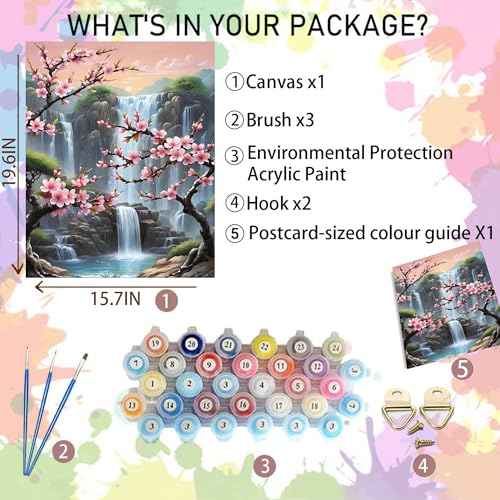 Arttoplus Waterfall Paint by Numbers Kit for Adults Beginner 16x20 inch | Landscape Adult Paint by Number Kits on Canvas, Diy Oil Acrylic Painting by Number for Gift Home Wall Decor (Without Frame) - color: MT20936-US