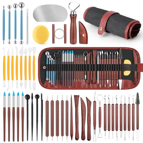 48PCS Pottery Tools Kit for Sculpting, Clay Carving Tools, Ceramic Tools for Polymer Clay, Modeling, Trimming, Molding, Shaping, Pottery Kiln, Arts Crafts Supplies, Adults, Students, Beginners, Pros - color: 48PCS