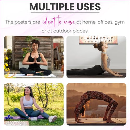 JAZZY BLANC Yoga Poses Poster with Magnetic Frame – 36 x 24-inch Premium Yoga Poster – Waterproof Yoga Poster – Yoga Accessories – Yoga Wall Art with 77 Yoga Poses and Stretches. (Pink)