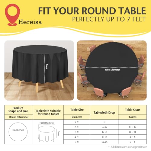 Plastic Table Cloth Disposable - 12 Pack, Disposable Table Cloths for Parties, Weddings, Decorative Round Tablecloths, 84'' Black Plastic Tablecloth, Leakproof & Sturdy, Black - color: Fa1 - Black, size: 12 PACK | Round | 84 Inch