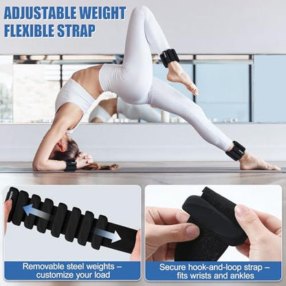 Ankle Wrist Weights for Women 2lbs/4lbs Pairs Adjustable Silicone Weights - color: Black, size: 4 lbs Pair (2 lb Each)