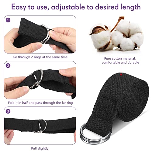 Jerify Yoga Strap for Stretching Bulk 6ft Exercise Stretch Band with Metal D Ring Adjustable Pilates Non Elastic Yoga Belt for Women Men Physical Fitness Gym Workout Dance - color: Black