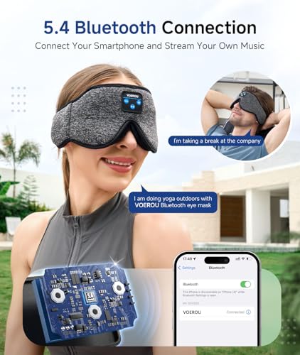 Voerou Sleep Headphones Sleep Mask Bluetooth 5.4 Earphones, Sleeping Headphones Eye Masks for Men Women, 100% Black Out Eye Covers for Sleeping, Relaxation Christmas Tech Gifts for Teen Boys Mom Dad - color: Light Grey
