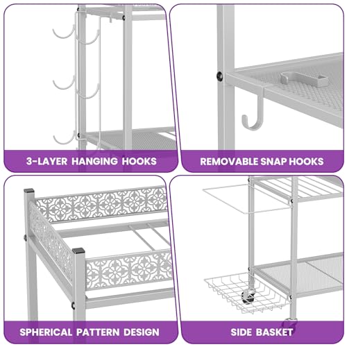 VOPEAK Home Gym Storage Rack, 3-Tier Yoga Mat Storage with Wheels & Hooks | 200 lbs steel rack with lockable casters & side hooks. 3-tier fits yoga mats & dumbbells — 10-min assembly - color: GRAY
