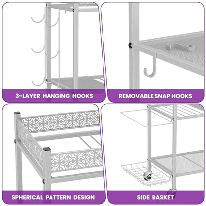 VOPEAK Home Gym Storage Rack, 3-Tier Yoga Mat Storage with Wheels & Hooks | 200 lbs steel rack with lockable casters & side hooks. 3-tier fits yoga mats & dumbbells — 10-min assembly - color: GRAY