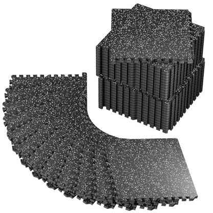 PRAISUN 0.56" Rubber Top Gym Flooring, Heavy Duty Gym Mats for Home Gym - size: 36 Tiles (144 Sq Ft)