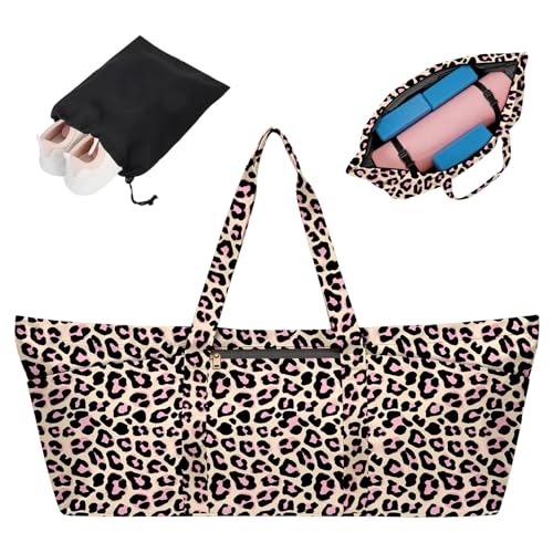 Yoga Mat Bag for Women Men Large Yoga Bag Travel | Gym Bag for Pilates Office Beach Workout, Yoga Mat Tote Carrier with Mat Strap for 1/4" 1/2" Thick Exercise Yoga Mat - color: Leopard print