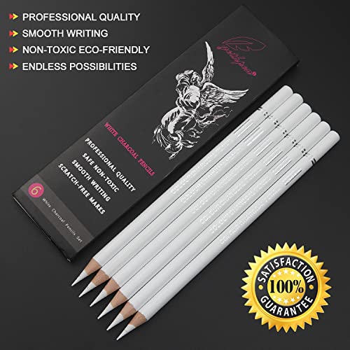 GETHPEN White Charcoal Pencils Set, Sketch High-light Pencils, 6 Pieces | White Charcoal Sketch Pencils, White Chalk Pencils for Drawing, Sketching, Shading, Blending, Beginners & Artists - color: White, size: 6 Count (Pack of 1)