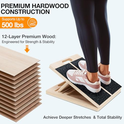 TEMI Slant Board for Calf-Stretching - Wooden Incline Wedge Stretcher for Squats, Foot & Ankle Mobility, Portable Fitness Equipment, Balance Block for Heel Stretch - style: Slant Board