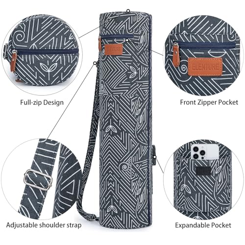 Yoga Mat Bag for Women & Men, Full-Zip Canvas Pilates Bag with Pockets | Lightweight Yoga Mat Carrier with Adjustable Shoulder Strap, Fits 1/4 & 1/3 Inch Thick Mats, for Studio Gym Travel Workout - color: Blue and White Striped Pattern