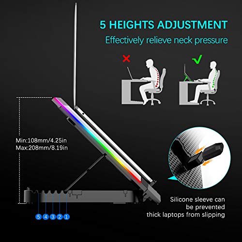 TopMate C11 Laptop Cooling Pad RGB Gaming Notebook Cooler, Laptop Fan Stand | Adjustable Height with 6 Quiet Fans and Phone Holder, Computer Chill Mat, for 15.6-17.3 Inch Laptops - Blue LED Light