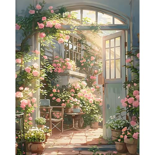Paint by Numbers Kit for Adults, Rose Garden DIY Painting Kit, 16x20 Inch | Rose Garden Paint by Numbers for Adults Beginners, Without Frame, Relaxing Hobby, Floral Wall Art, Home Decor, Creative Gift - color: CYOP1P11