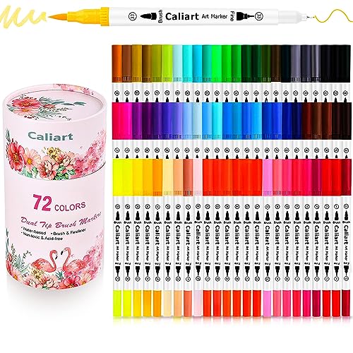 Caliart 72 Colors Double Tip Brush Pen Art Markers for Adult Coloring Books | Artist Fine & Brush Coloring Markers for Journaling Calligraphy Drawing Gifts Teacher Office Art Supplies - color: White, size: 1 Count (Pack of 72)