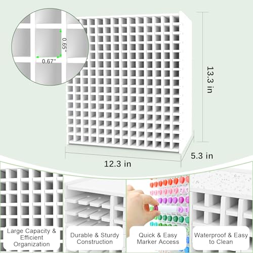 Marker Organizer, 210-Slot Marker Holder with Adjustable Dividers | Holds 210 Markers • Adjustable Dividers • Space-Saving Design • Easy Assembly • Fits Most Marker Brands - size: 210 Holes