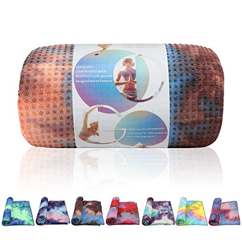 Yoga Towels , Non Slip Hot Yoga Towel Skidless Waffle Texture, 100% Absorbent Odorless Microfiber Yoga Blanket, Standard Sized 24 x72 in Mat Towel,for Hot Yoga, Bikram, Pilates ( Blue & Grey)…1
