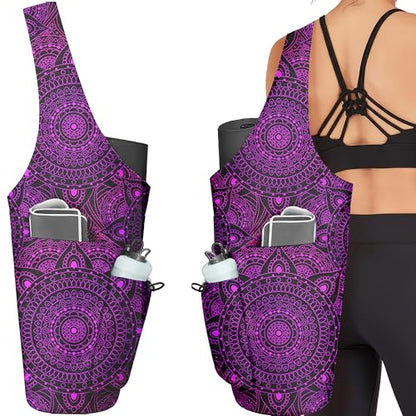 Yoga Bag for Women, Large Yoga Mat Bag Tote Carrier with Wet Dry Pocket | Water Bottle Holder & Adjustable Strap, Fits 1/2" Thick Yoga Mat for Gym, Pilates, Travel, Work - color: YOGA-08