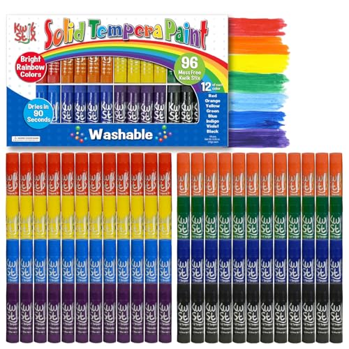 Kwik Stix Tempera Paint Sticks, 96 Count Class Pack in Rainbow Colors, Paint Sticks for Kids, Washable, Quick-Dry, Non-Toxic, Allergen-Free