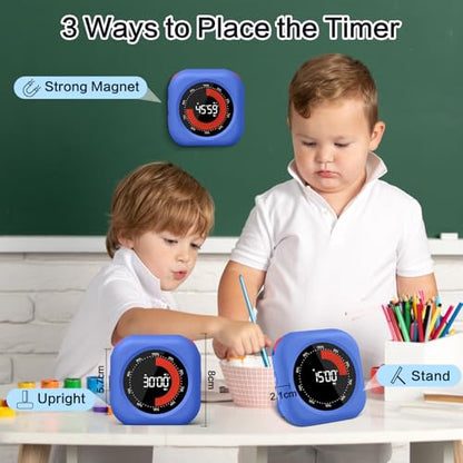 Visual Timer for Classroom Rechargeable, 10-Hour Digital Timers with Visual Time Bars Design, 3 Brightness/3 Volume Adjustable Magnetic Timer, Countdown/up Timer for Study Game Gym Kitchen Office - color: Purple