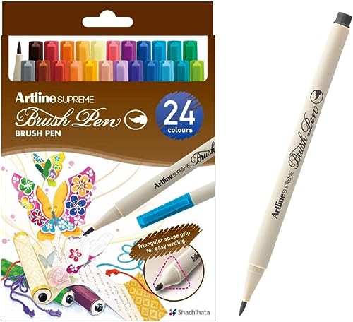 Artline Watercolor Brush Pens, Flexible Tip, EPFS-F, Multi-color, 24 Pack | Water-based brush markers for drawing, calligraphy, lettering, coloring, blending, illustration and artist projects - size: 1 Count (Pack of 24)