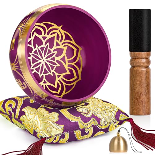 Hihealer Singing Bowl, Authentic Tibetan Sound Bowl for Yoga - color: Red(Lotus)