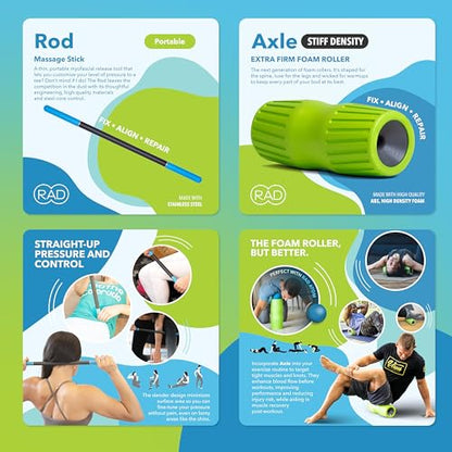 RAD Mobility Starter Pack for Myofascial Release, Muscle Recovery, and Tension Relief – Includes Exercise Foam Roller, Peanut Massage Ball, and Massage Stick - style: Mobility Starter Kit – 3-Piece