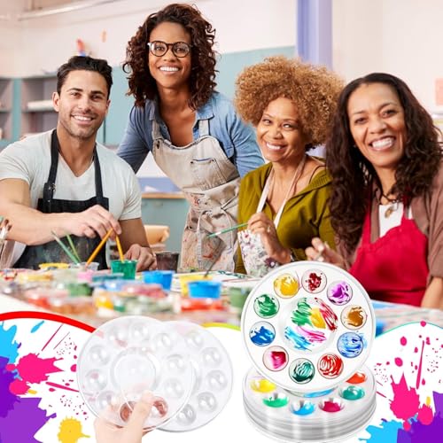 AmazingSpark 200 Pcs Paint Tray Palettes 5.5 in Clear Disposable Round Plastic Paint Palette Bulk Watercolor Craft Supplies for Art Class, DIY Craft, Painting Party, Birthday Party - style: Round