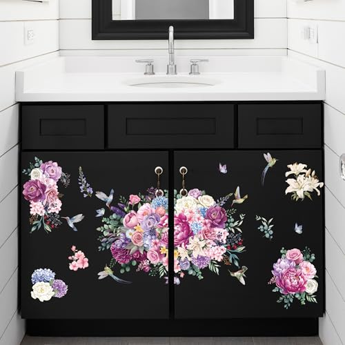 Joeyan Floral Rub On Transfers for Furniture and Crafts, 2 Large Watercolor Peony Design Sheets 12''x18'', DIY Home Decal on Wood Glass Metal Canvas Porcelain Paper Plastic, Pink and Purple - style: Pink and Purple Peony