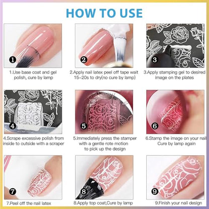 Biutee 10 PCS Nail Art Stamping Plates Set Nail Stamping Kit | Nail Stamp Plate Butterfly Starry Sky Flower Bowknot Design Nail Stamper Kit with Nail Stamper Scraper and Storage Bag - color: 14 Piece Set