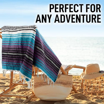 Hydration Nation Authentic Extra Large Mexican Blanket (70"x50") - Handwoven Yoga, Serape- Artisanal Falsa, Beach, Camping, Picnic, Outdoor - Purple Haze - color: Purple Haze