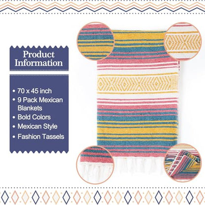 Peryiter 9 Pcs Mexican Yoga Blanket Striped Falsa, 45x70,Light Colors - color: Light Colors
