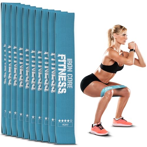 Fabric Mini Resistance Bands Sets for Trainers, Bootcamp, Gym for Men and Women in Fun Colors - Ebook, Videos and Workout Chart Included by Iron Core Fitness - color: #5 Cerulean, 10 x Heavy