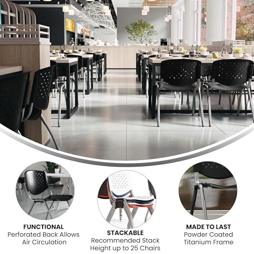 EMMA + OLIVER Home and Office Black Plastic Stack Chair with Perforated | Powder Coated, 880 LBS. Weight Capacity - color: Black