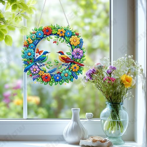 Eiflow Acrylic Diamond Art Hanging Kit for Adults, DIY Diamonds Painting Door Hanger Board Kit, Special Crystal Diamond Art Painting Pendant Ornament (Wreath) - color: Wreath