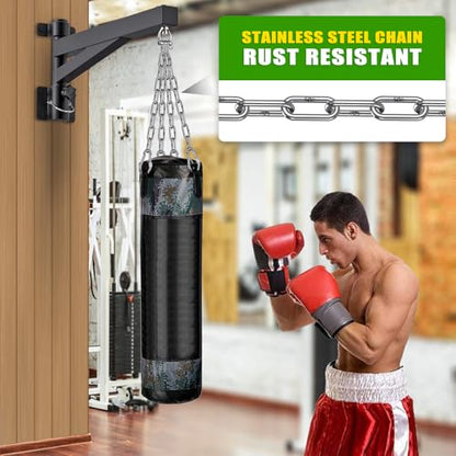 BeneLabel Heavy Bag Hanger for Punching Bag Beam Mount Hardware 360° Rotation Boxing Bag Ceiling Mount I-Beam Hanger for Hanging Heavy Punching Bags Wall Hangers - color: 24" Black wall hanger with steel chain