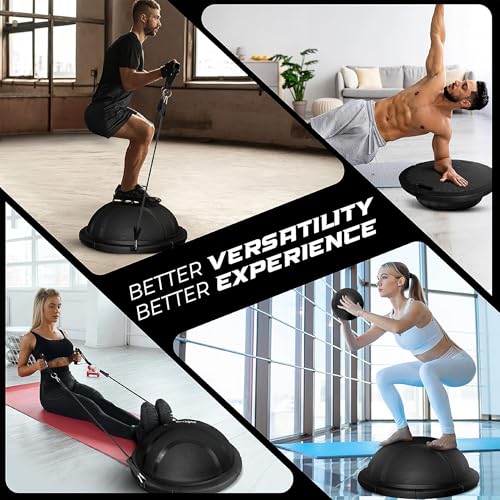Yes4All 880LBS Half Ball Balance Trainer, Pilates Balance & Stability Ball for Exercises, Home Gym, Floor & Full Body Workouts - color: B. Upgrade Combo - Full Black