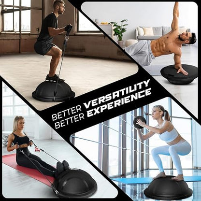 Yes4All 880LBS Half Ball Balance Trainer, Pilates Balance & Stability Ball for Exercises, Home Gym, Floor & Full Body Workouts - color: B. Upgrade Combo - Full Black