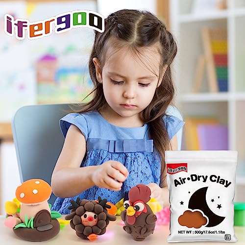 ifergoo 500g Brown Air Dry Clay, 1.1LBS DIY Creative Modeling Clay for Kids | Refill Foam Magic Clay for School Art & Craft Project, Slime Supplies, Ultra-light & Soft, Gift for Age 3-12 Boys & Girls - color: Brown/500g