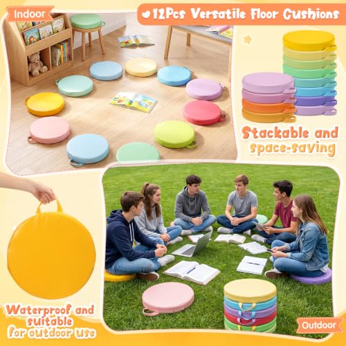 Gerrii 12Pcs Floor Cushions for Classroom,15 in Extra Thick Flexible,Pastel - color: Pastel