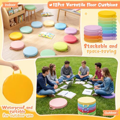 Gerrii 12Pcs Floor Cushions for Classroom,15 in Extra Thick Flexible,Pastel - color: Pastel