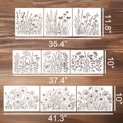 Large Flower Stencils Wildflower Stencils for Crafts Reusable | Floral Stencil for Painting on Walls Wood Fence Canvas Fabrics Furniture Outdoors - style: Wildflower 02