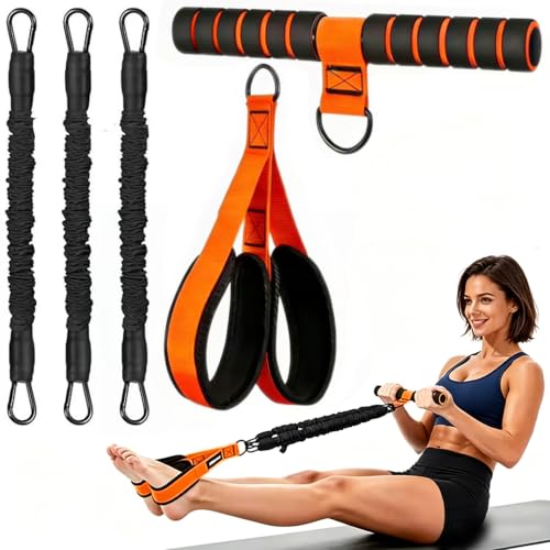 Pedal Resistance Bands Set with Handles, 6-Tube Elastic Stretch Bands - color: Orange
