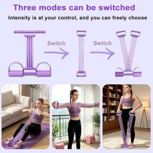 Multifunctional Pedal Resistance Band with Handles, 8-Level Adjustable Exercise Bands for Legs, Detachable TPE Workout Bands Resistance for Ab Crunch, Chest Expansion & Back Stretching - color: Purple