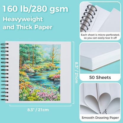 Ohuhu 8.3"x8.3" Double-Sided Bleedproof Marker Pad Art Sketchbook 50 Sheets | Square Sketch Book - 160 LB/280 GSM Smooth Drawing Paper - 50 Sheets/100 Pages - Spiral-Bound Sketch Pad for Alcohol Markers - size: 8.3" x 8.3"