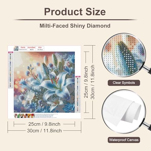 Anuver Diamond Painting Kits for Adults Lily Flower, 5D Round Diamond Art Kits for Beginners, DIY Full Drill Crystal Gem Painting Kits for Home Wall Decor 12x12Inch