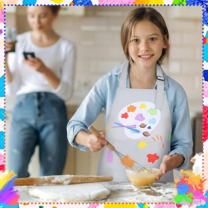 2 Pack Kids Apron, Cute Cooking Aprons, Waterproof Art Apron with Pockets, Toddler Painting Artist Apron Adjustable - color: Graffiti Art Palette, size: 45*62cm